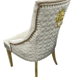 Gold Lion Knocker Quilted Tufted Plush Shiny Velvet Dining Chair Gold Legs - 2 Colours-Esme Furnishings