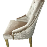 Majestic Gold Lion Knocker Quilted Tufted Shimmer Velvet Dining Chair Gold Legs - 2 Colours-Esme Furnishings