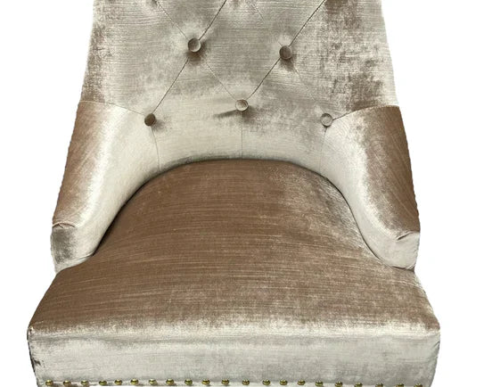 Majestic Gold Lion Knocker Quilted Tufted Shimmer Velvet Dining Chair Gold Legs - 2 Colours-Esme Furnishings