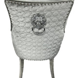 Louis Marble & Chrome Dining Table With Shimmer Chrome Lion Knocker Chairs