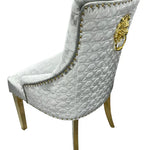 Majestic Gold Lion Knocker Quilted Tufted Shimmer Velvet Dining Chair Gold Legs - 2 Colours-Esme Furnishings