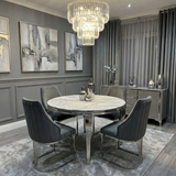 Sofia Grey Marble Dining Table with Lasco Grey Chairs