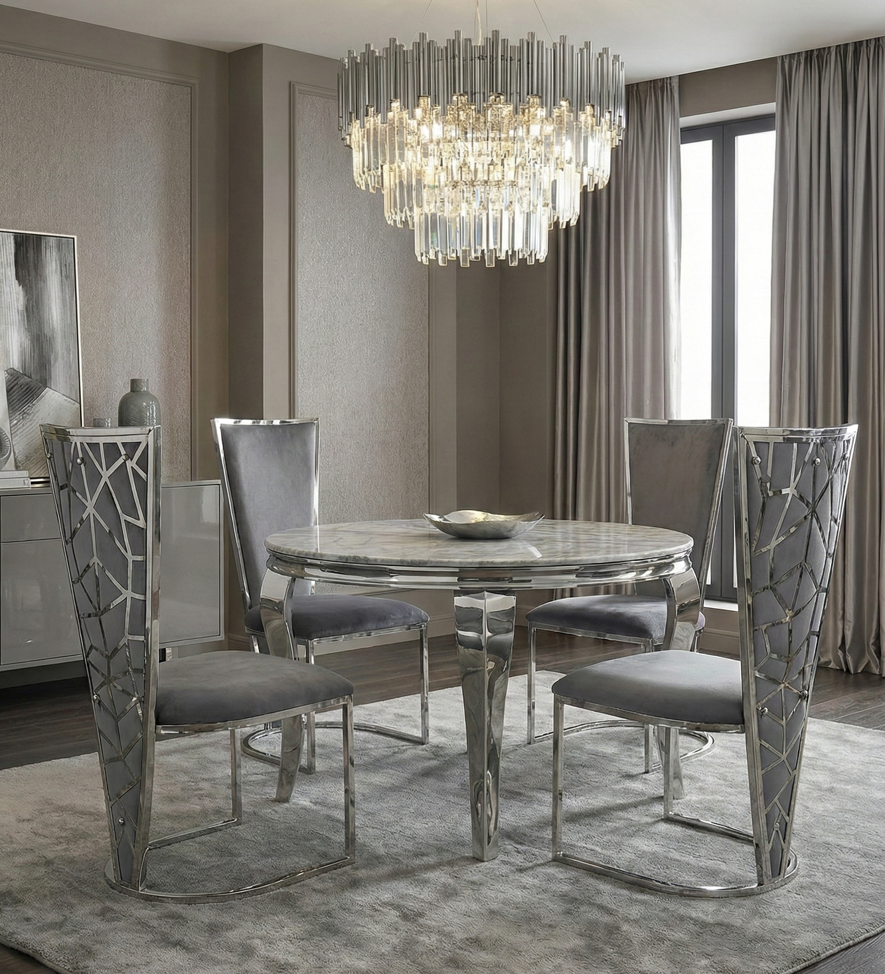 Sofia Grey Marble Dining Table with Vienna Grey Chairs