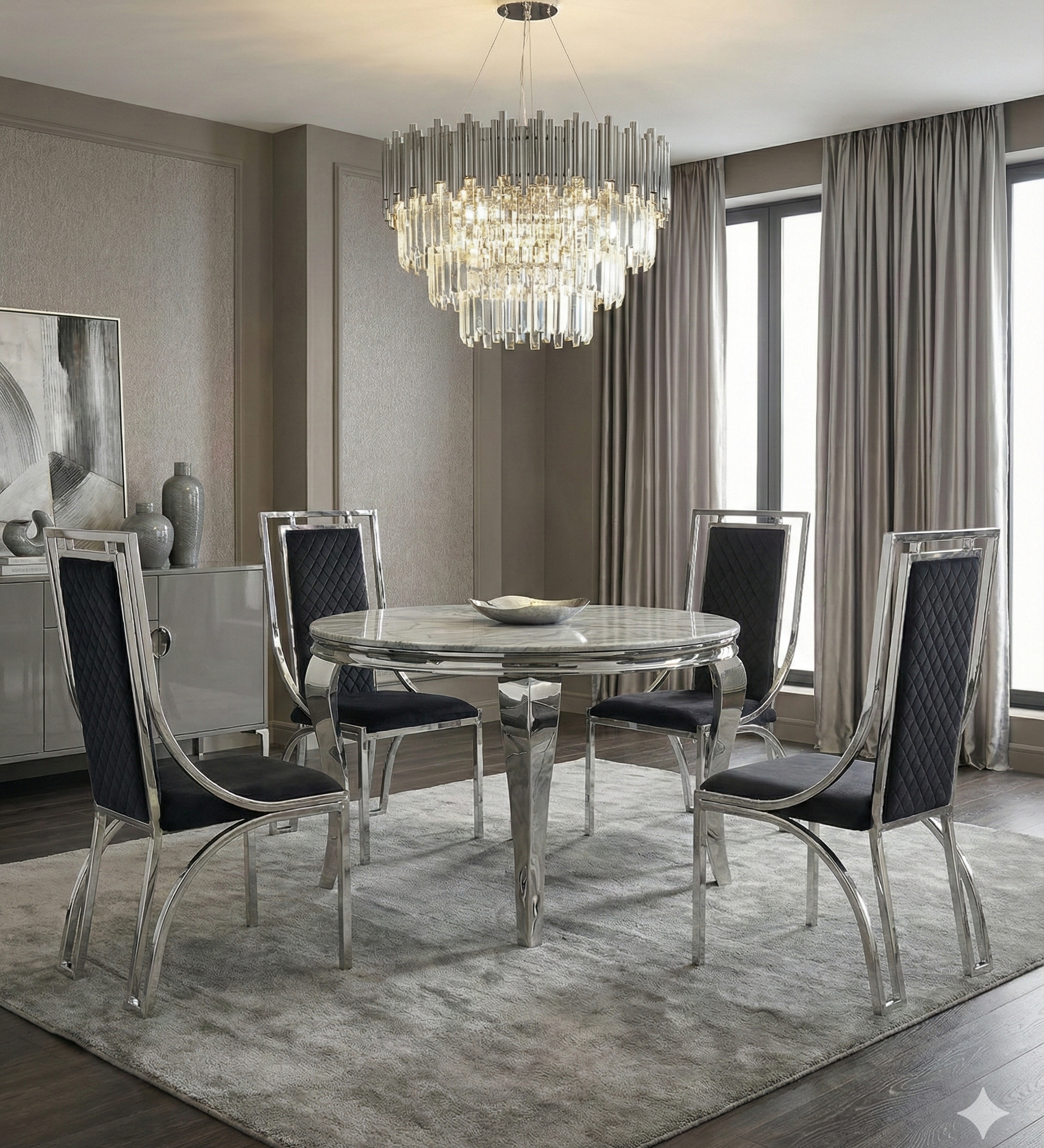 Sofia Grey Marble Dining Table with Windsor Chairs