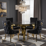 Sofia Round Cream & Gold Marble Dining Table with Victoria Knocker Chairs