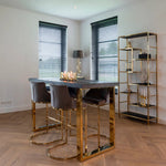 Richmond Bolton Velvet Gold & Stone Bar Stool-Belmont Interiors