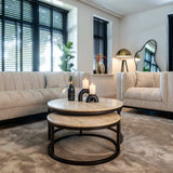 Richmond Interiors Avalon Bronze & Beige Travertine Coffee Table Nest | Set of 2