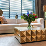 Richmond Interiors Collada Brushed Gold Geometric Pyramid Square Coffee Table
