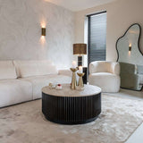 Richmond Interiors Hampton Black Wood & Beige Travertine Round Side Table
