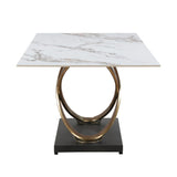 Mattia Gold 180cm Dining Table with White/Gold Ceramic Dining Table With Sofia Gold Dining Chairs