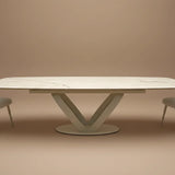 Saturn 180-280cm Spanish White Gold Ceramic Marble Side Extending Dining Table