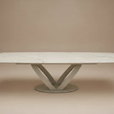 Saturn 180-280cm Spanish White Gold Ceramic Marble Side Extending Dining Table
