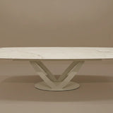 Saturn 180-280cm Spanish White Gold Ceramic Marble Side Extending Dining Table