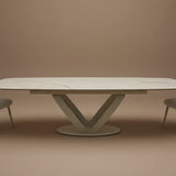 Saturn 180-280cm Spanish White Gold Ceramic Marble Side Extending Dining Table