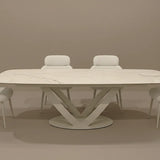 Saturn 180-280cm Spanish White Gold Ceramic Marble Side Extending Dining Table
