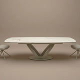 Saturn 180-280cm Spanish White Gold Ceramic Marble Side Extending Dining Table