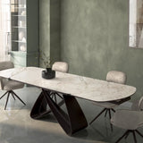 Hex 180-280cm Spanish White Ceramic Marble Side Extending Dining Table
