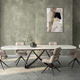 Hex 180-280cm Spanish White Ceramic Marble Side Extending Dining Table