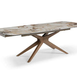 Serene 160-240cm Italian Walnut & Pandora Vendome Ceramic Marble Side Extending Dining Table With Milo Walnut Wooden Dining Chairs