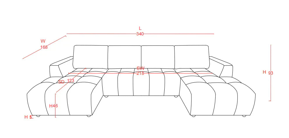 Sena Large Grey Plush Velvet Luxury U Shape Sofabed Sofa