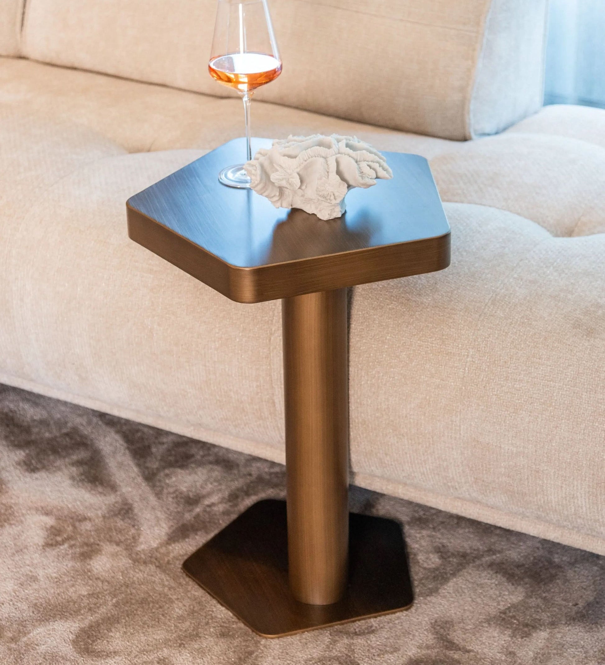 Richmond Interiors Hexa Brushed Gold Sofa Table