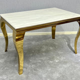 Louis Marble & Gold Dining Table With Lucy Quilted Gold Ring Knocker Velvet Chairs