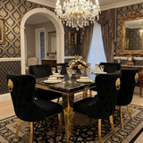Sofia Black Gold Marble Dining Table with Valentino Gold Chairs