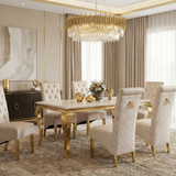 Sofia Cream Gold Marble Dining Table with Sofia Cream Gold Chairs