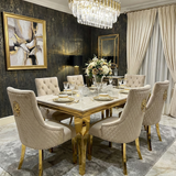 Sofia Black Gold Marble Dining Table with Majestic Black Gold Knocker Chair
