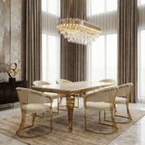 Sofia Cream Gold Marble Dining Table with Porado Chairs