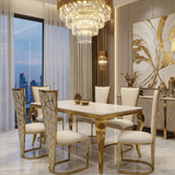 Sofia Black Gold Marble Dining Table Set with Vienna & Gold Chairs