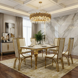 Sofia Cream Gold Marble Dining Table with Windsor Chairs