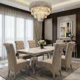 Sofia Cream Marble Dining Table with Sofia Mink Lion Knocker Chairs