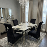Sofia Grey Marble Dining Table Set with Sofia Grey Lion Knocker Chairs