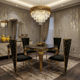 Sofia Black Gold Marble Dining Table Set with Vienna & Gold Chairs