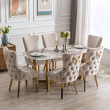 Lucien 150cm Gold Oval Dining Table with Pandora Gold Ceramic Marble Top + Cream/Gold  Ring Knocker Velvet Chairs
