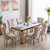 Sorrento 150cm Gold Dining Table with White Ceramic Marble Top + Cream/Gold  Ring Knocker Velvet Chairs