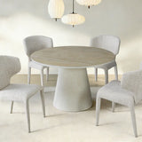 Stratos 120cm Round Ivory & Travertine Ceramic Marble Dining Table