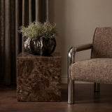Rosso Brown Emperador Marble Side Lamp End Table