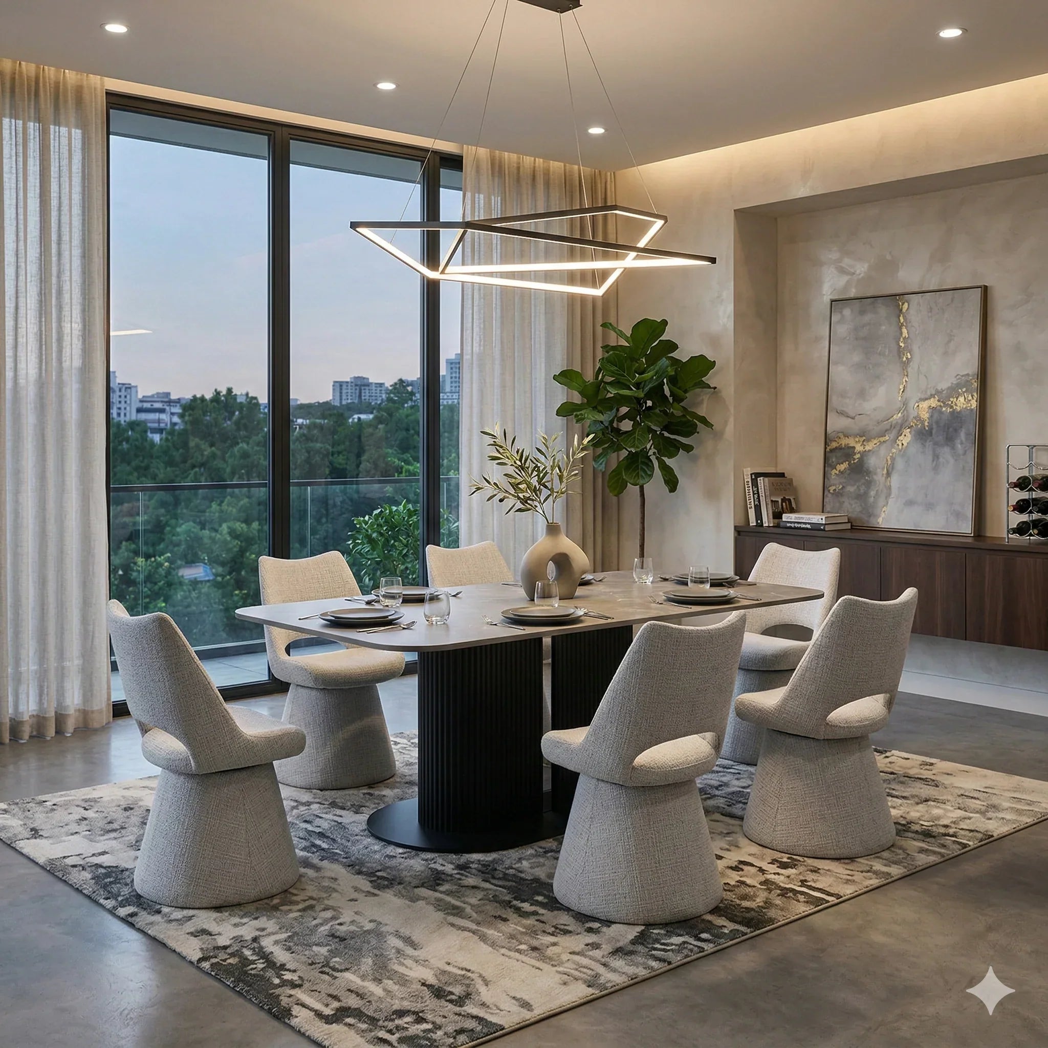 Sydney 160cm Grey Ceramic Marble Dining Table With Maryland Grey Velvet 360 Swivel Dining Chairs