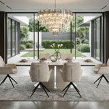 Sydney 160cm Cream Gold Ceramic Marble Dining Table With Fairmont Beige 360 Swivel Velvet Dining Chairs