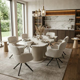 Sydney 160cm Cream Gold Ceramic Marble Dining Table With Tuscan Beige 360 Swivel Velvet Dining Chairs