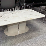 Sydney 160cm Cream Gold Ceramic Marble Dining Table With Beige Velvet Dining Chairs