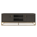 DI Designs Hampton Antique Brass & Brown Faux Shagreen TV Unit