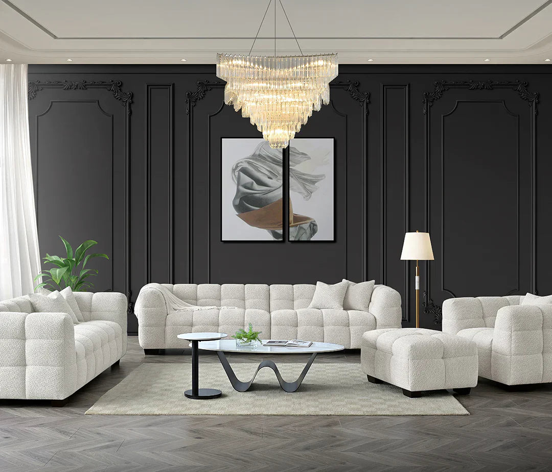 The Bubble Tribeca Ivory White Boucle 3 Seater Premium Sofa Boucle Fabric