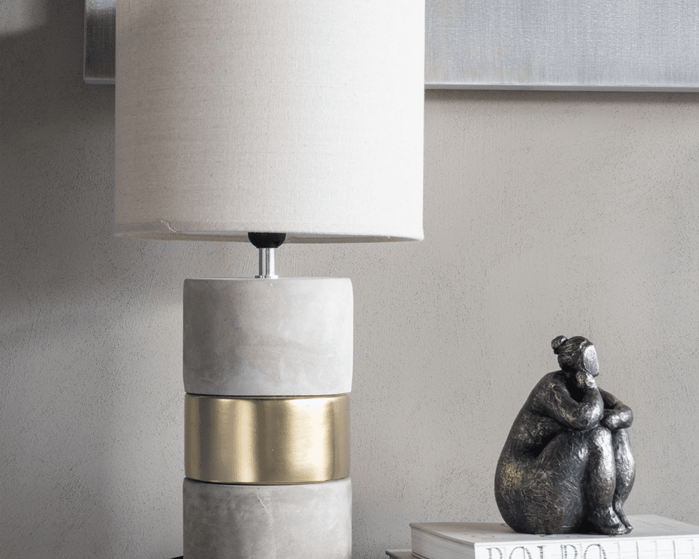 Libra Interiors Concrete & Gold Table Lamp with Natural Shade