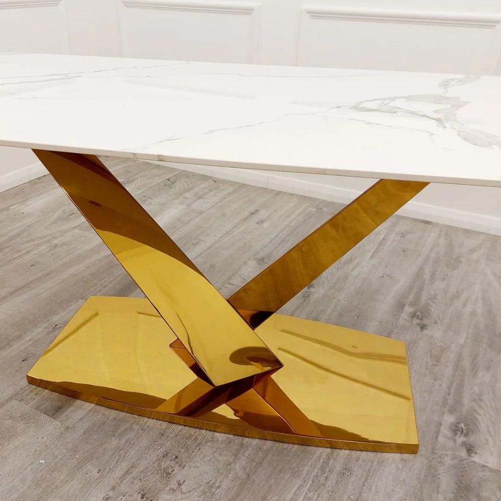 Valeo 1.8 Dining Table with Polar White Sintered Stone Top And Gold Base-Esme Furnishings