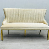 Valentino Gold Lion Knocker Quilted Tufted Cream Plush Velvet 160cm Dining Bench