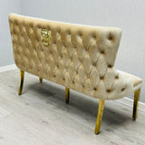 Valentino Gold Lion Knocker Quilted Tufted Cream Plush Velvet 160cm Dining Bench