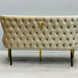 Valentino Gold Lion Knocker Quilted Tufted Cream Plush Velvet 160cm Dining Bench